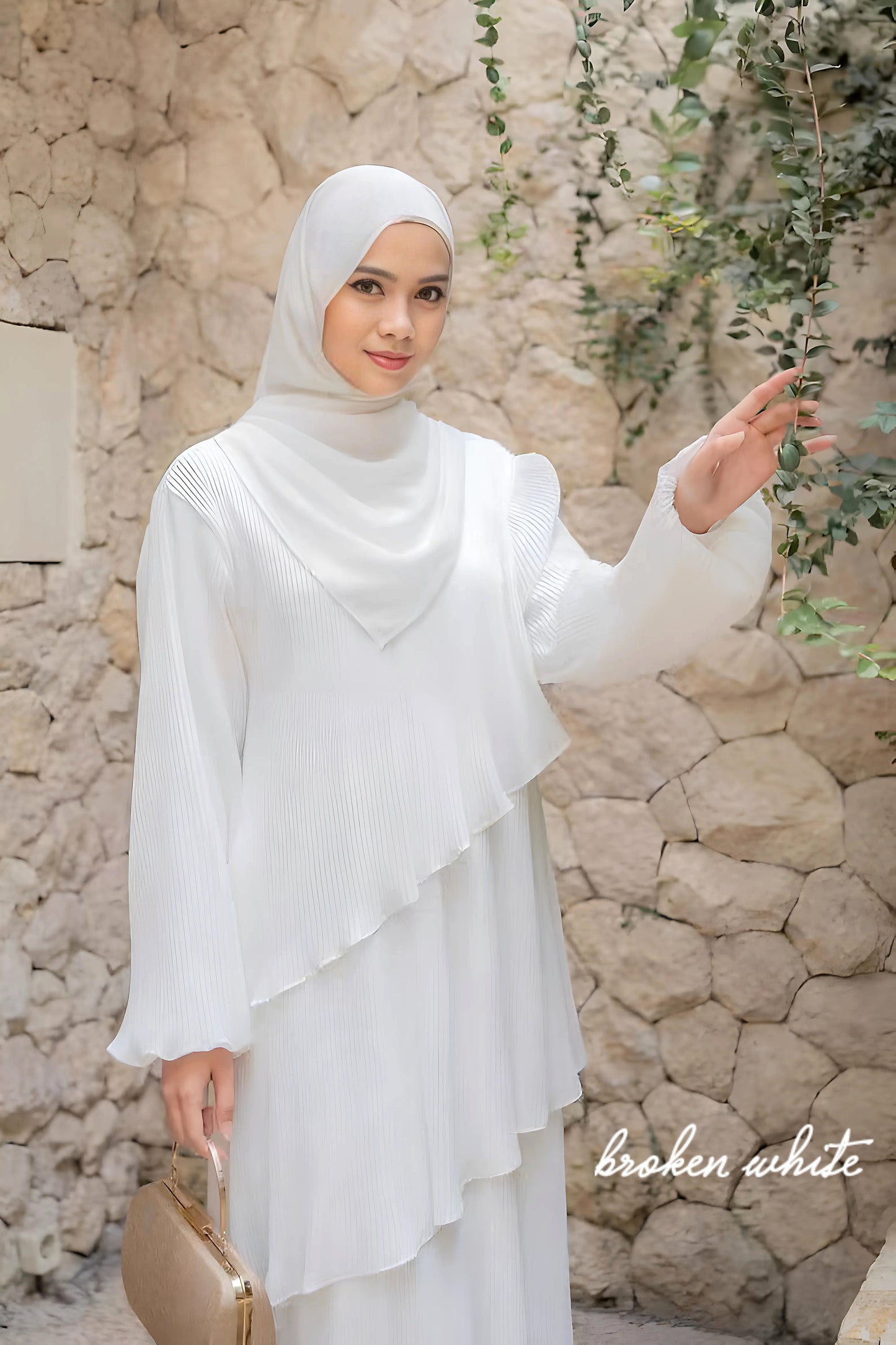 Pleated Layered Abaya with Khimar | Modest Muslim Chiffon Dress for Eid, Ramadan, Umrah, Hajj | Elegant Women Outfit