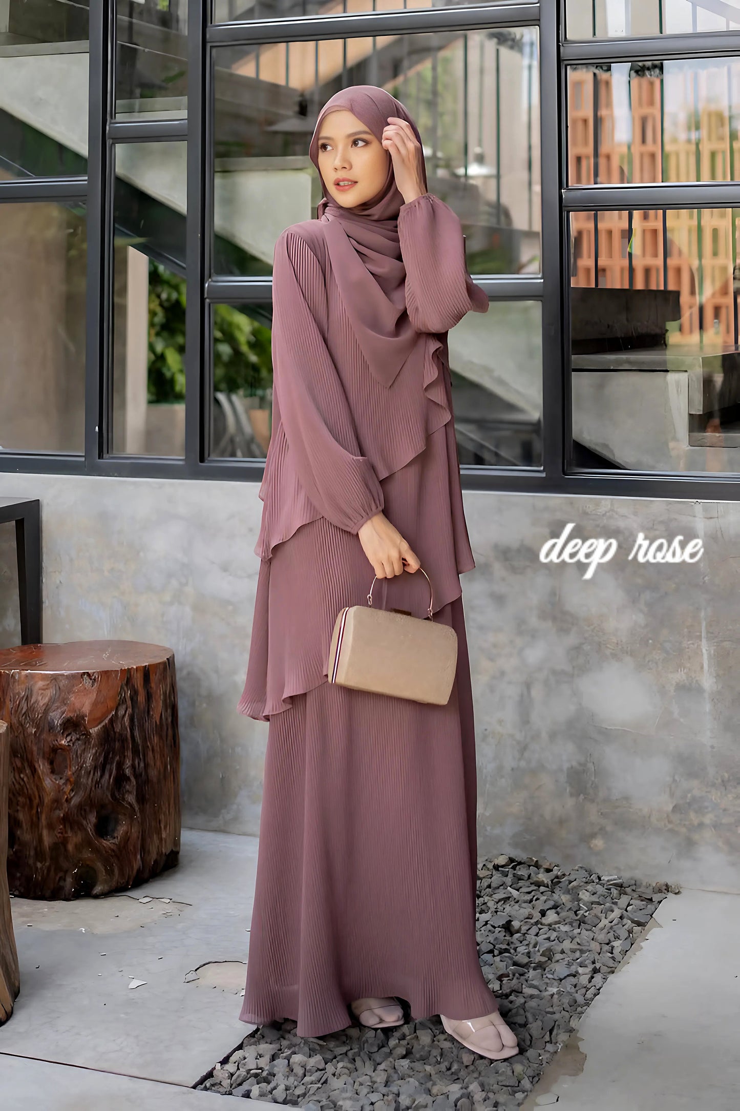 Pleated Layered Abaya with Khimar | Modest Muslim Chiffon Dress for Eid, Ramadan, Umrah, Hajj | Elegant Women Outfit