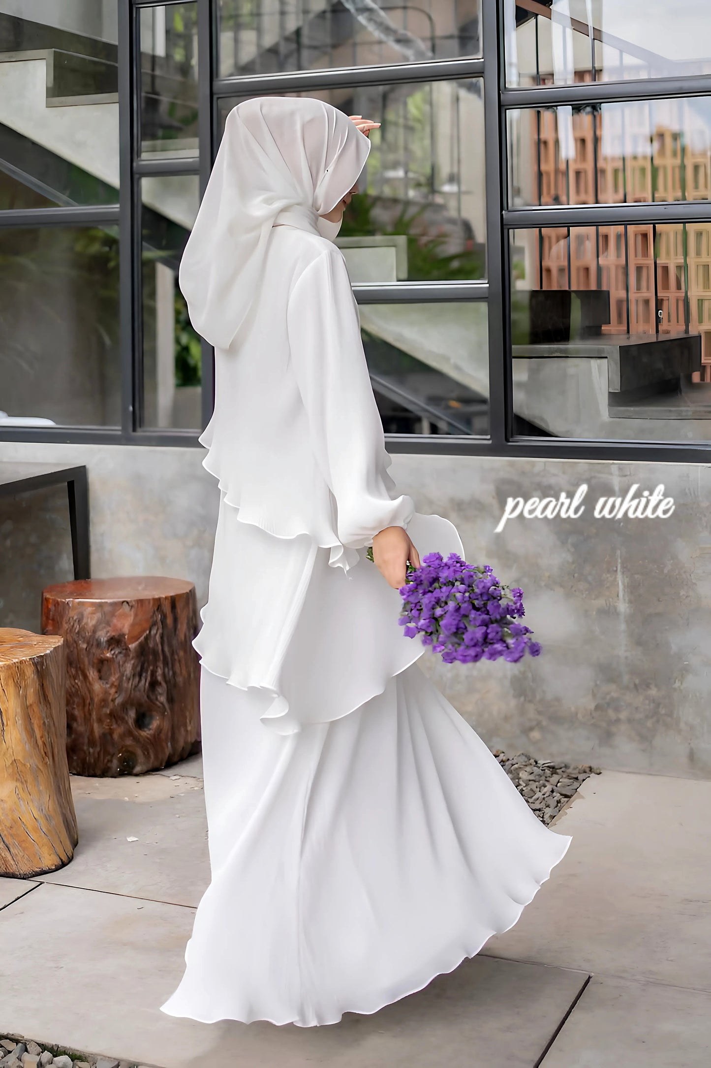 Pleated Layered Abaya with Khimar | Modest Muslim Chiffon Dress for Eid, Ramadan, Umrah, Hajj | Elegant Women Outfit