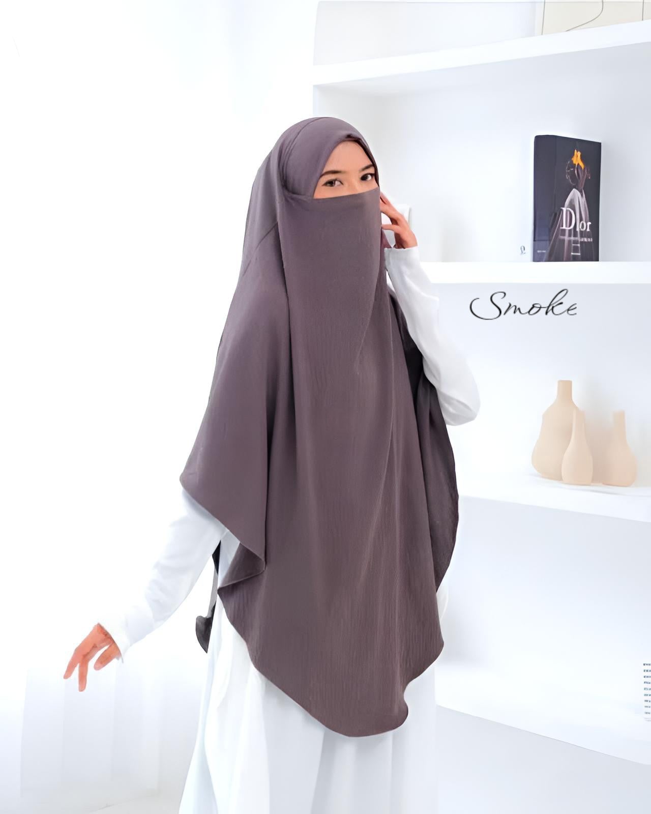 French Khimar Instant Hijab | Crinkle Airflow Modest Jilbab with Niqab | V-Cut Oval Design | Muslim Women Headwear | Daily & Prayer