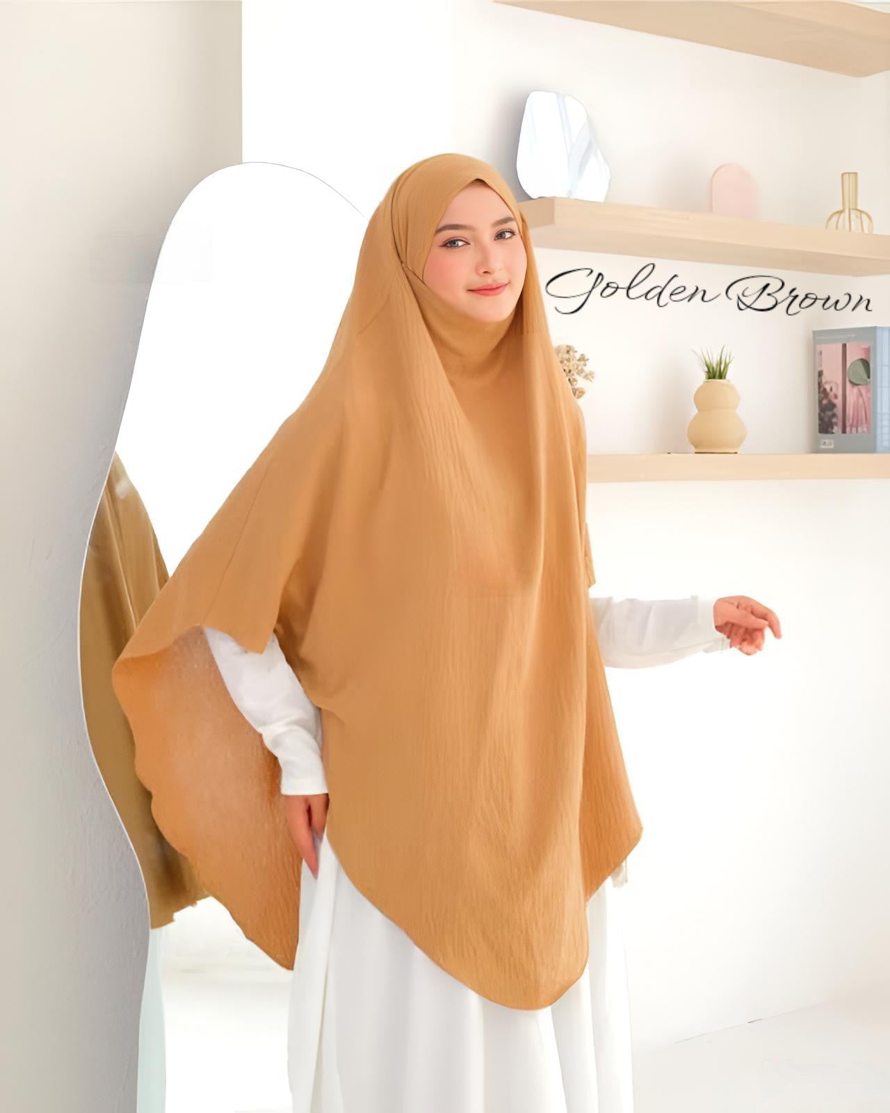 French Khimar Instant Hijab | Crinkle Airflow Modest Jilbab with Niqab | V-Cut Oval Design | Muslim Women Headwear | Daily & Prayer