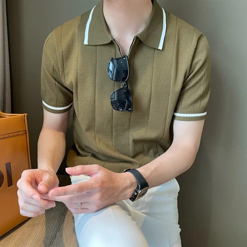 Men Fleece Collared Shirt Warm Fabric Metal Zipper Casual Stylish Outfit for Fall Winter