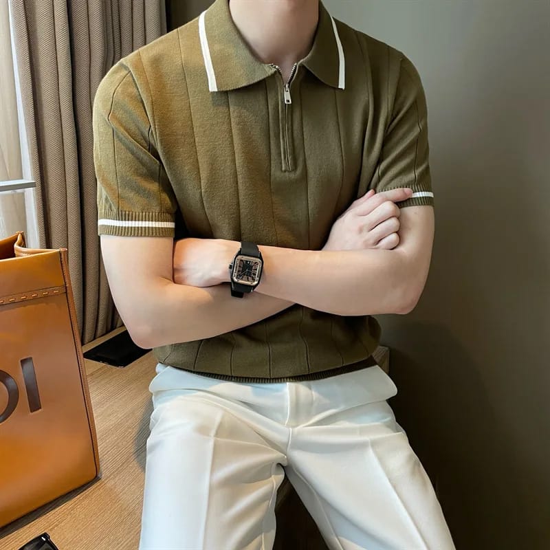 Men Fleece Collared Shirt Warm Fabric Metal Zipper Casual Stylish Outfit for Fall Winter