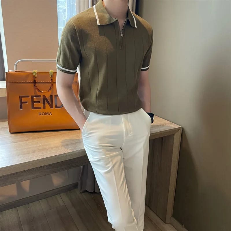 Men Fleece Collared Shirt Warm Fabric Metal Zipper Casual Stylish Outfit for Fall Winter