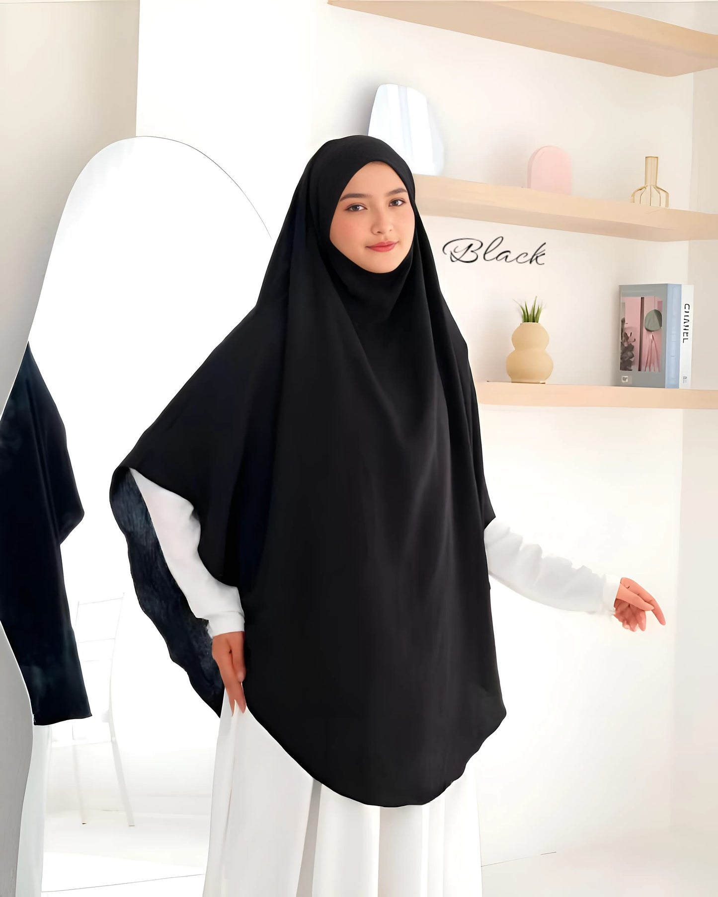 French Khimar Instant Hijab | Crinkle Airflow Modest Jilbab with Niqab | V-Cut Oval Design | Muslim Women Headwear | Daily & Prayer