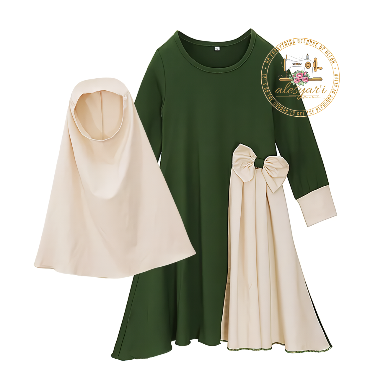 Alesyari Shop I 2-Piece Collection for Muslim Children – Girls' Prayer Dress and Hijab Abaya, Kids' Long Robe with Headscarf