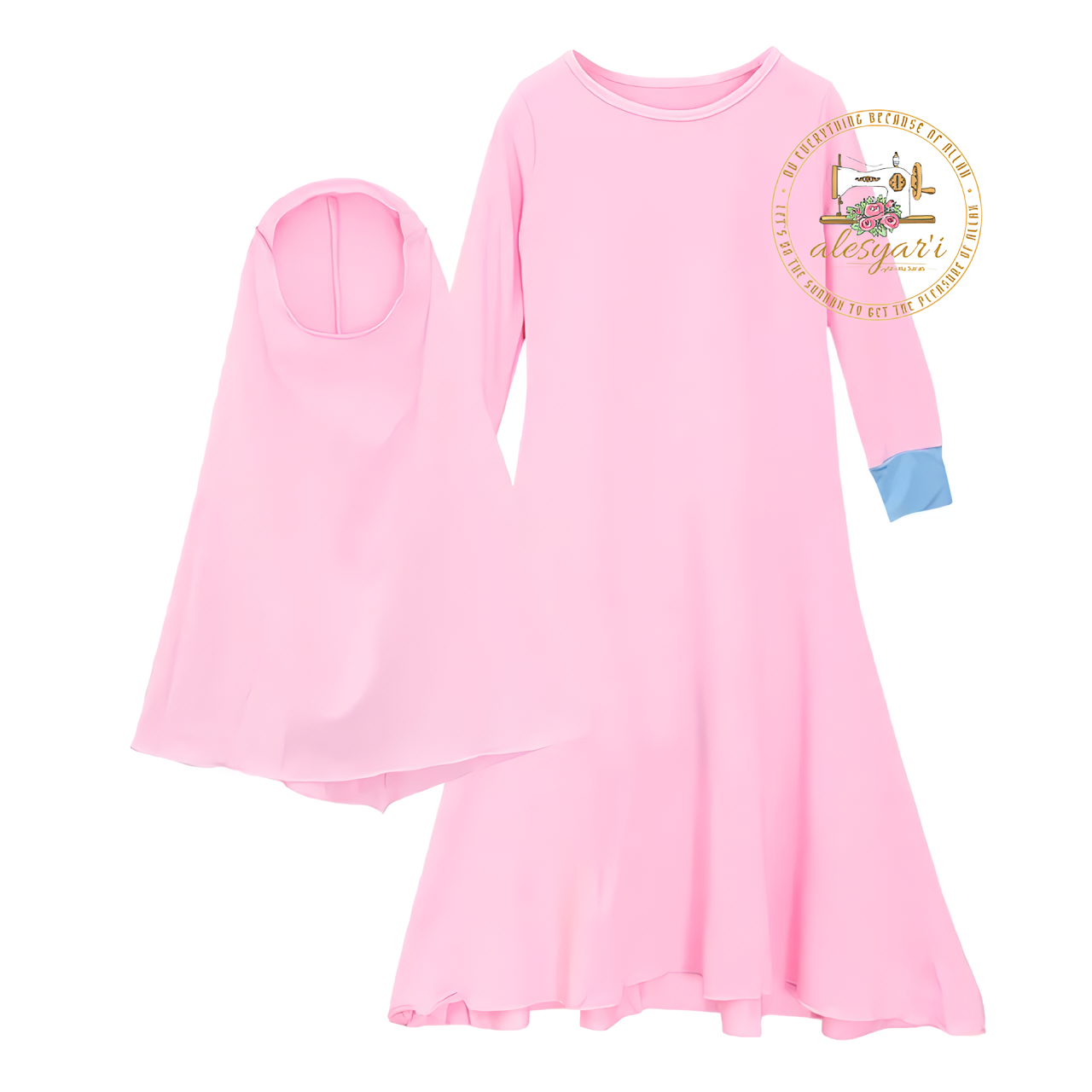 Alesyari Shop I 2-Piece Collection for Muslim Children – Girls' Prayer Dress and Hijab Abaya, Kids' Long Robe with Headscarf