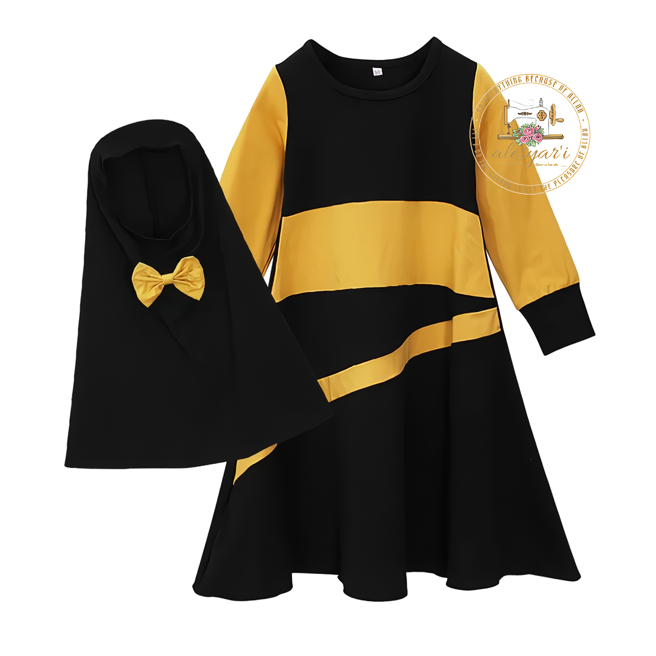 Alesyari Shop I 2-Piece Collection for Muslim Children – Girls' Prayer Dress and Hijab Abaya, Kids' Long Robe with Headscarf