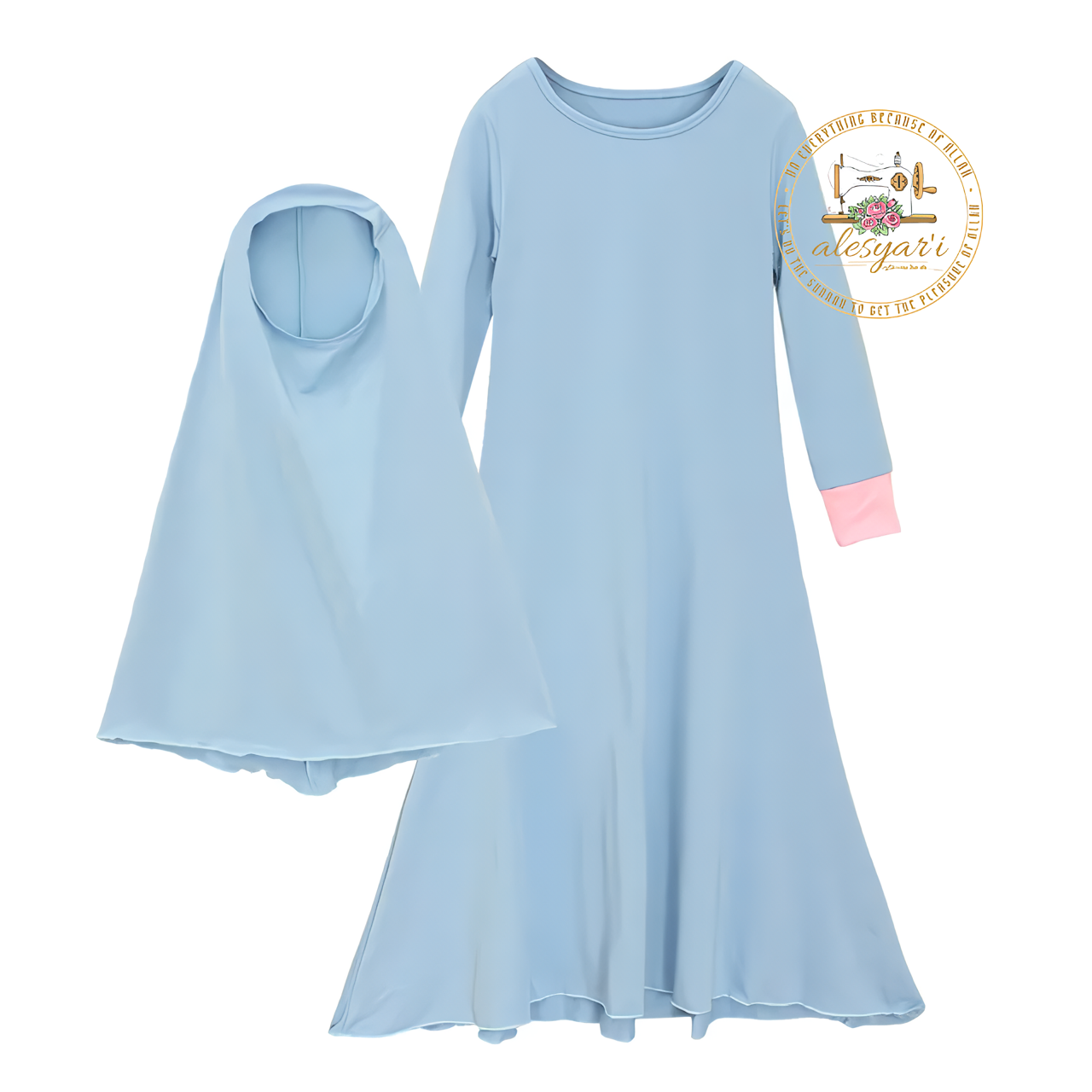 Alesyari Shop I 2-Piece Collection for Muslim Children – Girls' Prayer Dress and Hijab Abaya, Kids' Long Robe with Headscarf