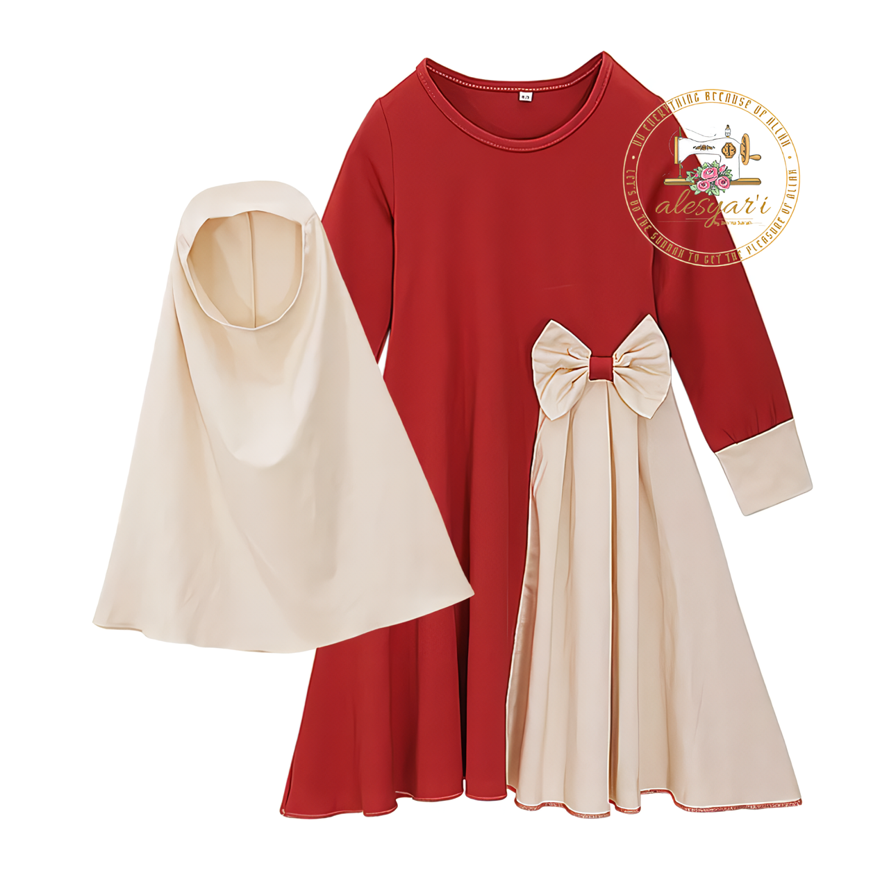 Alesyari Shop I 2-Piece Collection for Muslim Children – Girls' Prayer Dress and Hijab Abaya, Kids' Long Robe with Headscarf