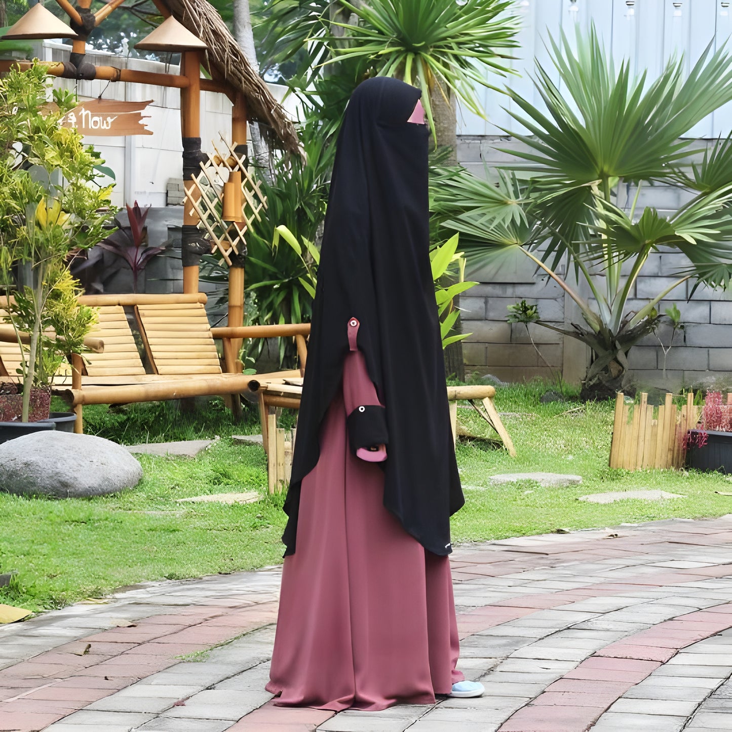 Alesyari Shop I Deco Rose Abaya Set: Perfect for Ramadan and Eid Fitr, Modest Design with Premium French Khimar