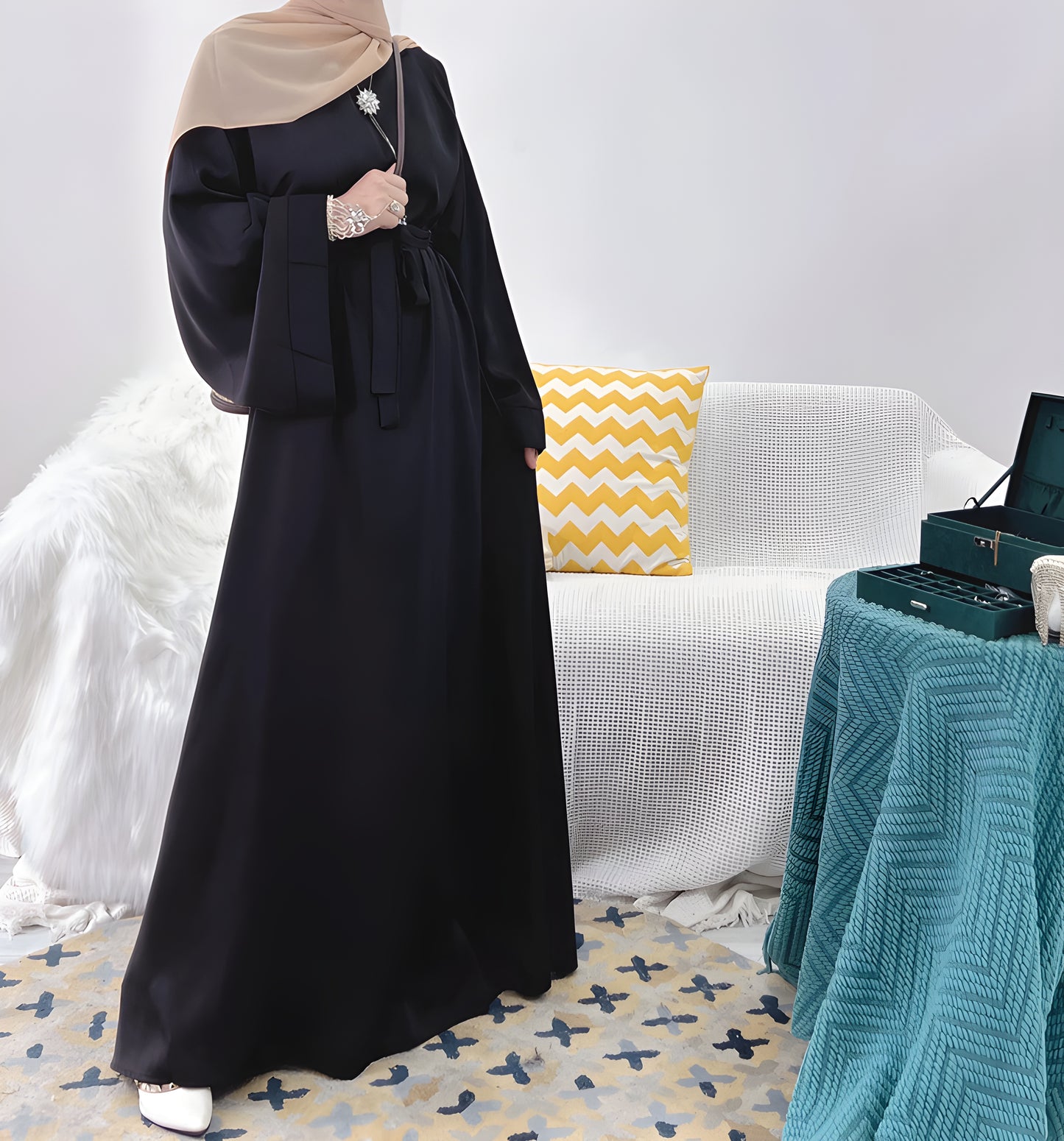 Alesyari Shop I Simple Muslim Abaya Dress - Islamic Casual Wear, Turkish Dubai Style, Ideal for Ramadan and Eid (Without Shawl)