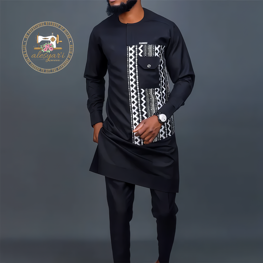 Alesyari Shop I Men's Dashiki Tradition T-shirt Set with Round Neck and Long Sleeves, Perfect for a National Casual Dress Look