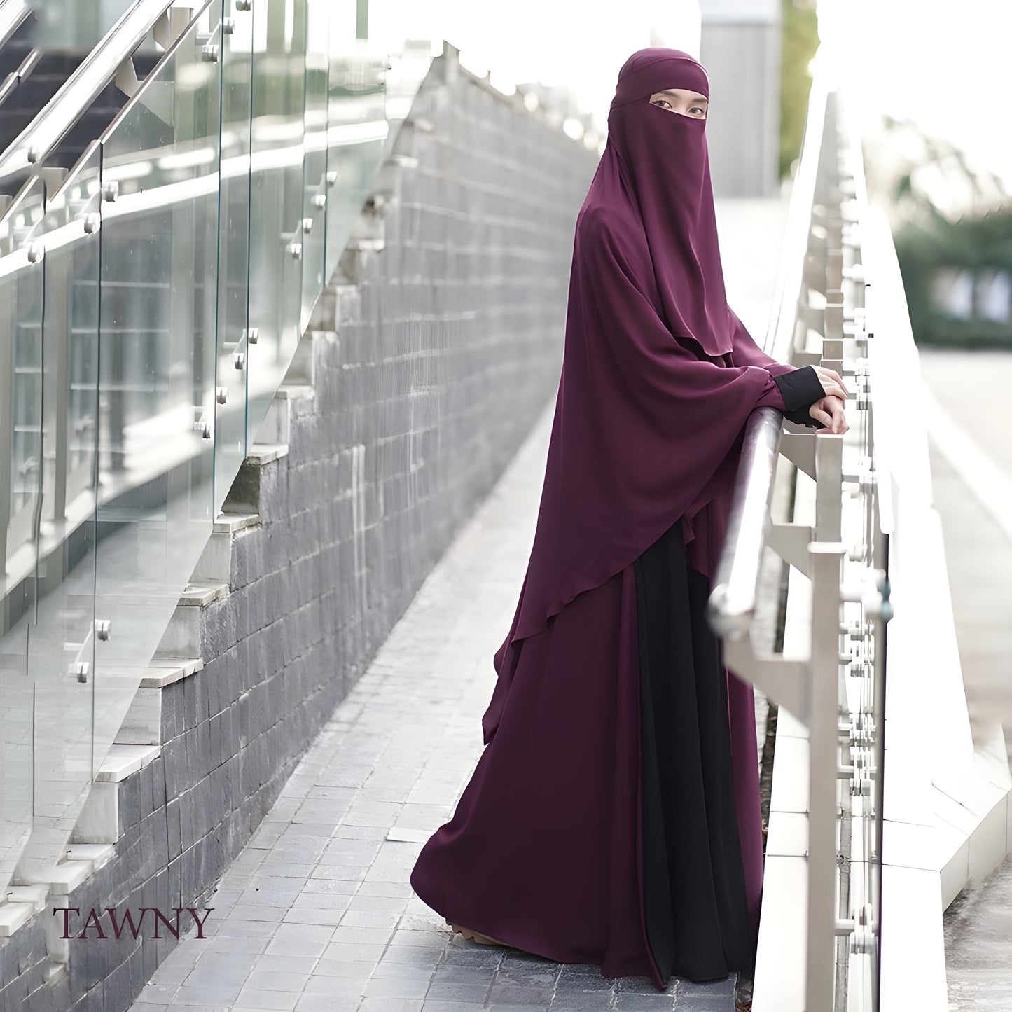 Abaya Hawra Series in Tawny mix Formal Jetblack color.