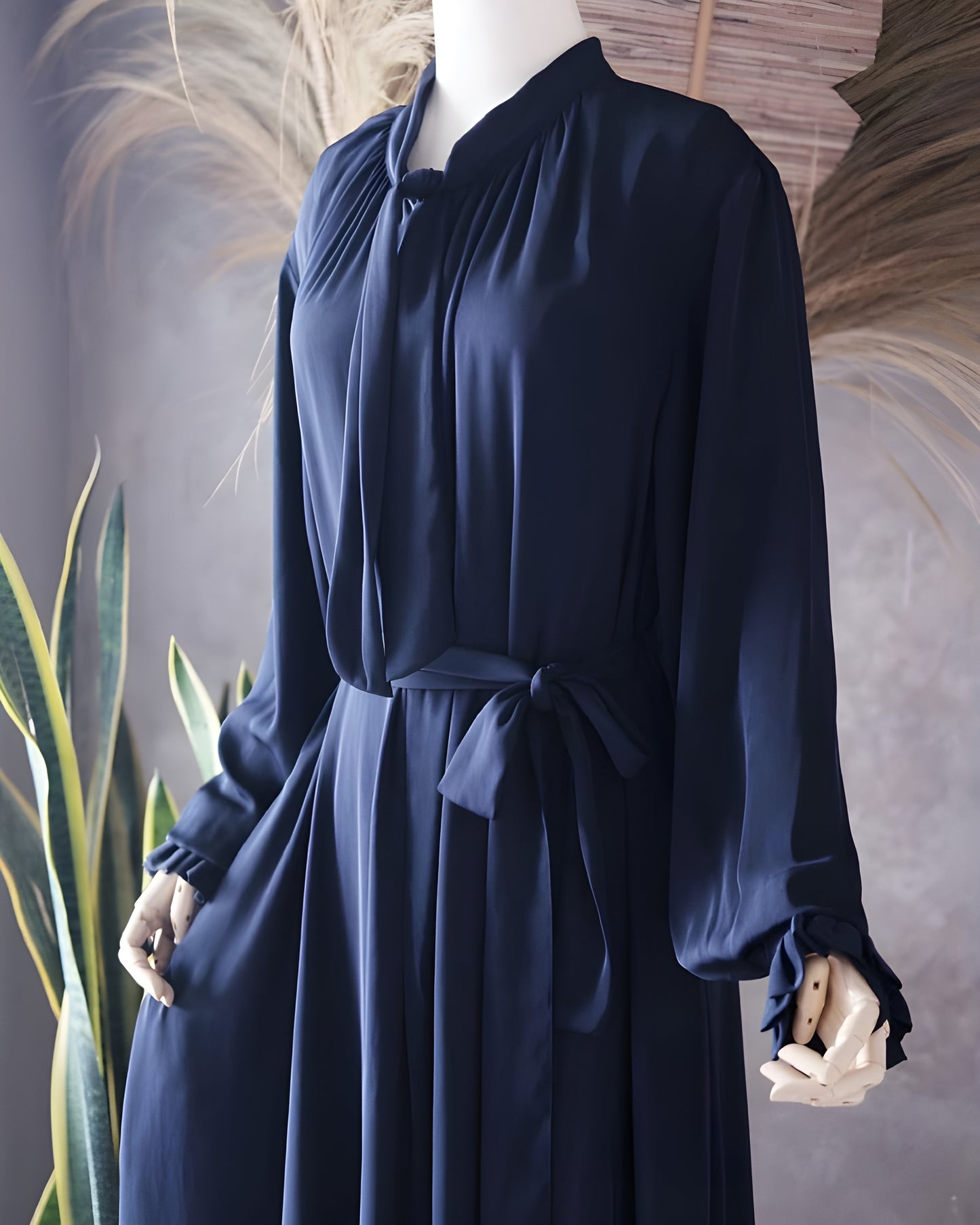 The detail of Abaya Nourah Series in Navy color.