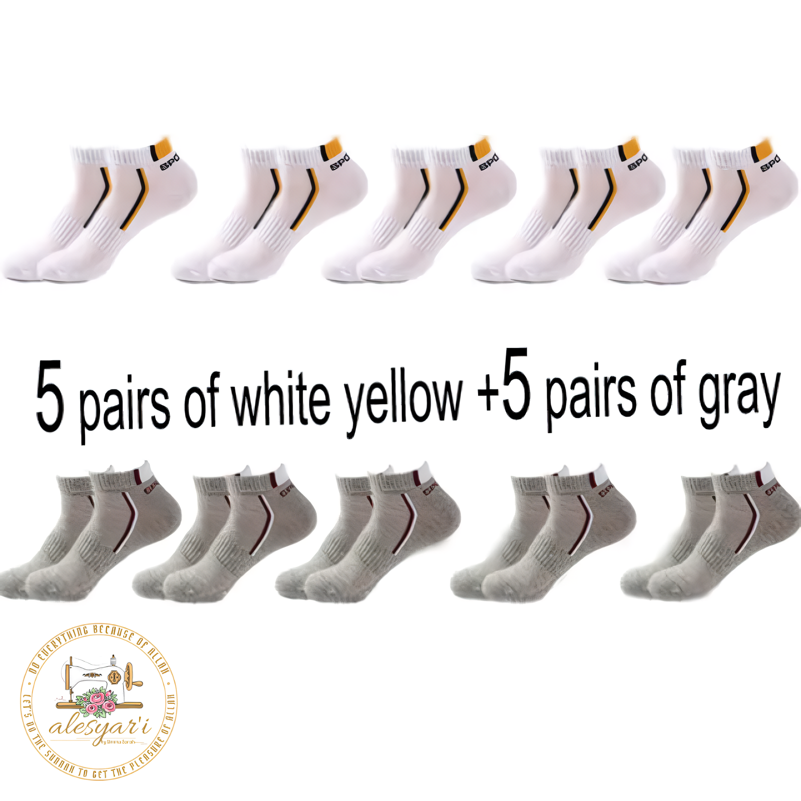 Alesyar'i I 10 Pairs of High-Quality Men's Ankle Socks: Breathable Cotton, Mesh Design, Casual Athletic Style for a Cool and Comfortable Summer