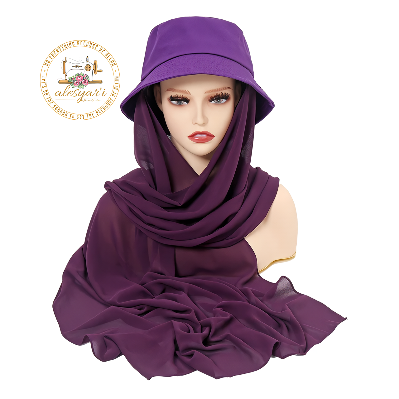 Alesyari Shop I Stylish Muslim Women's  Bucket Hat with Chiffon Hijab Ready-to-Wear Instant Headscarf for Sports and Leisure