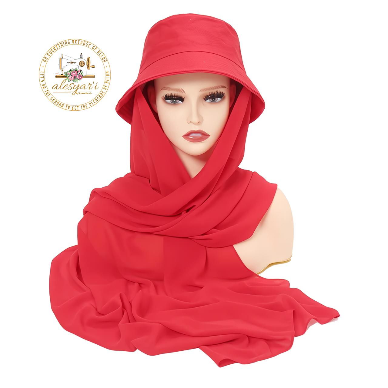 Alesyari Shop I Stylish Muslim Women's  Bucket Hat with Chiffon Hijab Ready-to-Wear Instant Headscarf for Sports and Leisure