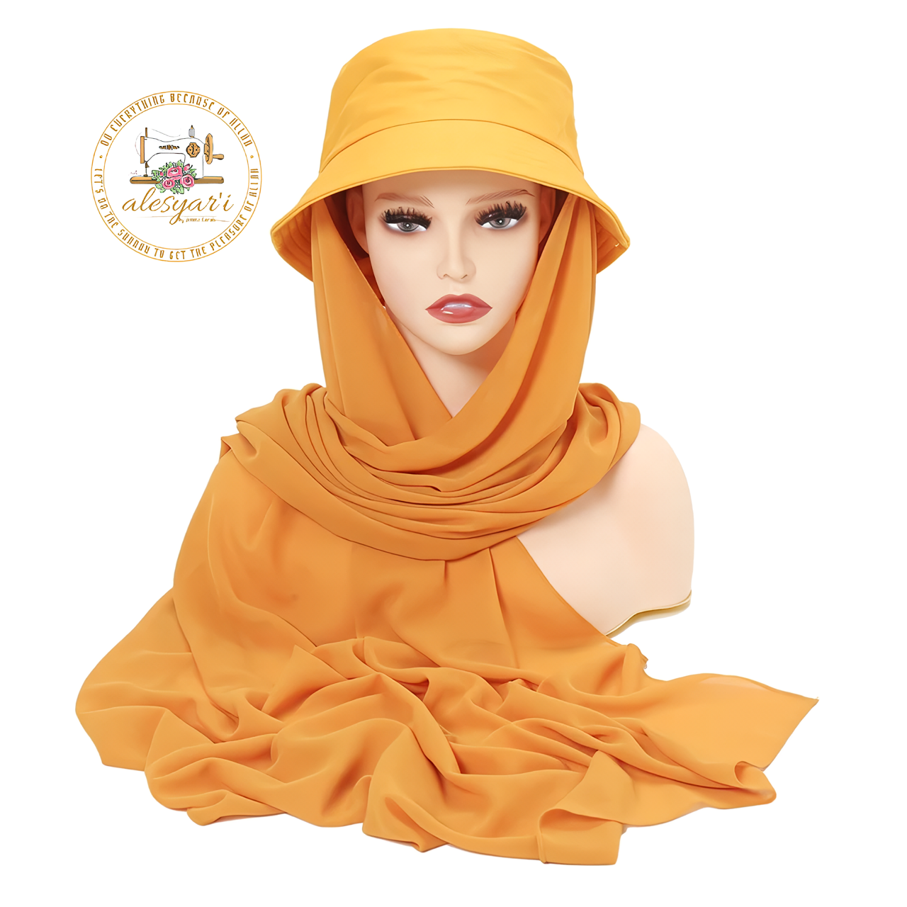 Alesyari Shop I Stylish Muslim Women's  Bucket Hat with Chiffon Hijab Ready-to-Wear Instant Headscarf for Sports and Leisure