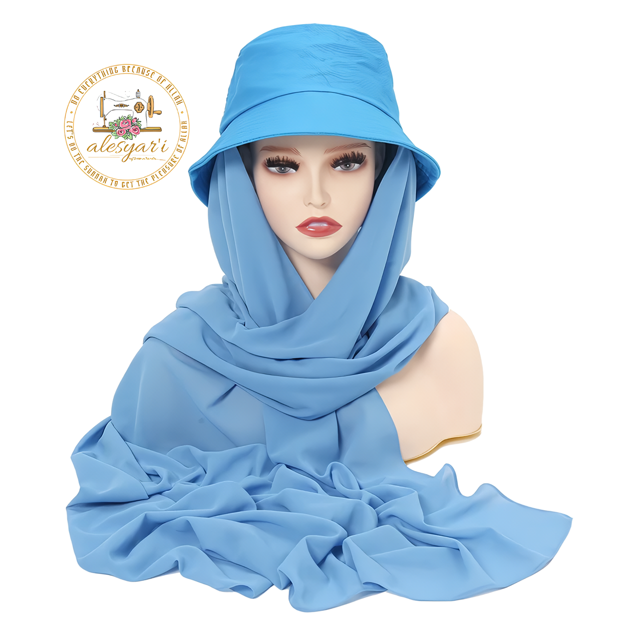 Alesyari Shop I Stylish Muslim Women's  Bucket Hat with Chiffon Hijab Ready-to-Wear Instant Headscarf for Sports and Leisure