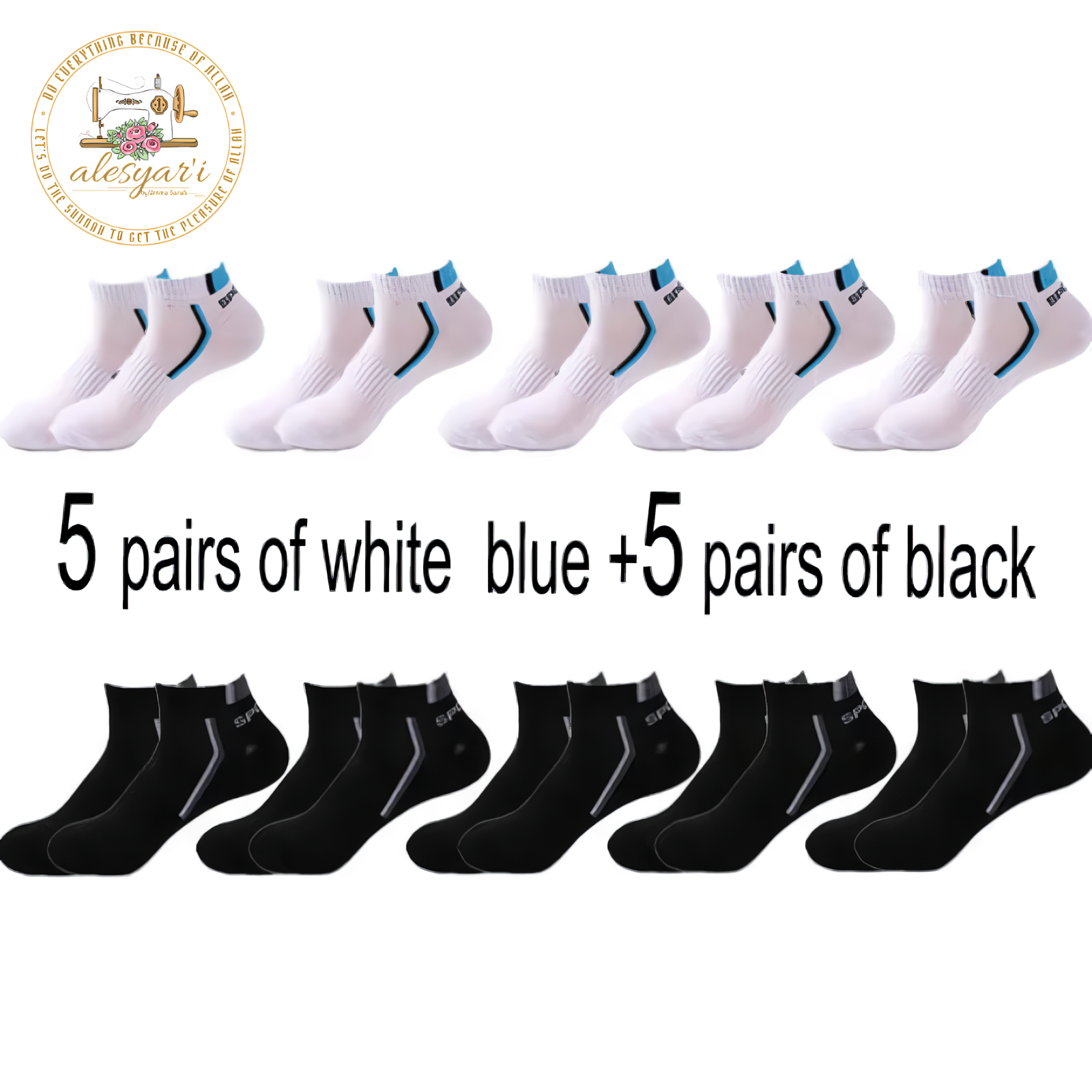 Alesyar'i I 10 Pairs of High-Quality Men's Ankle Socks: Breathable Cotton, Mesh Design, Casual Athletic Style for a Cool and Comfortable Summer