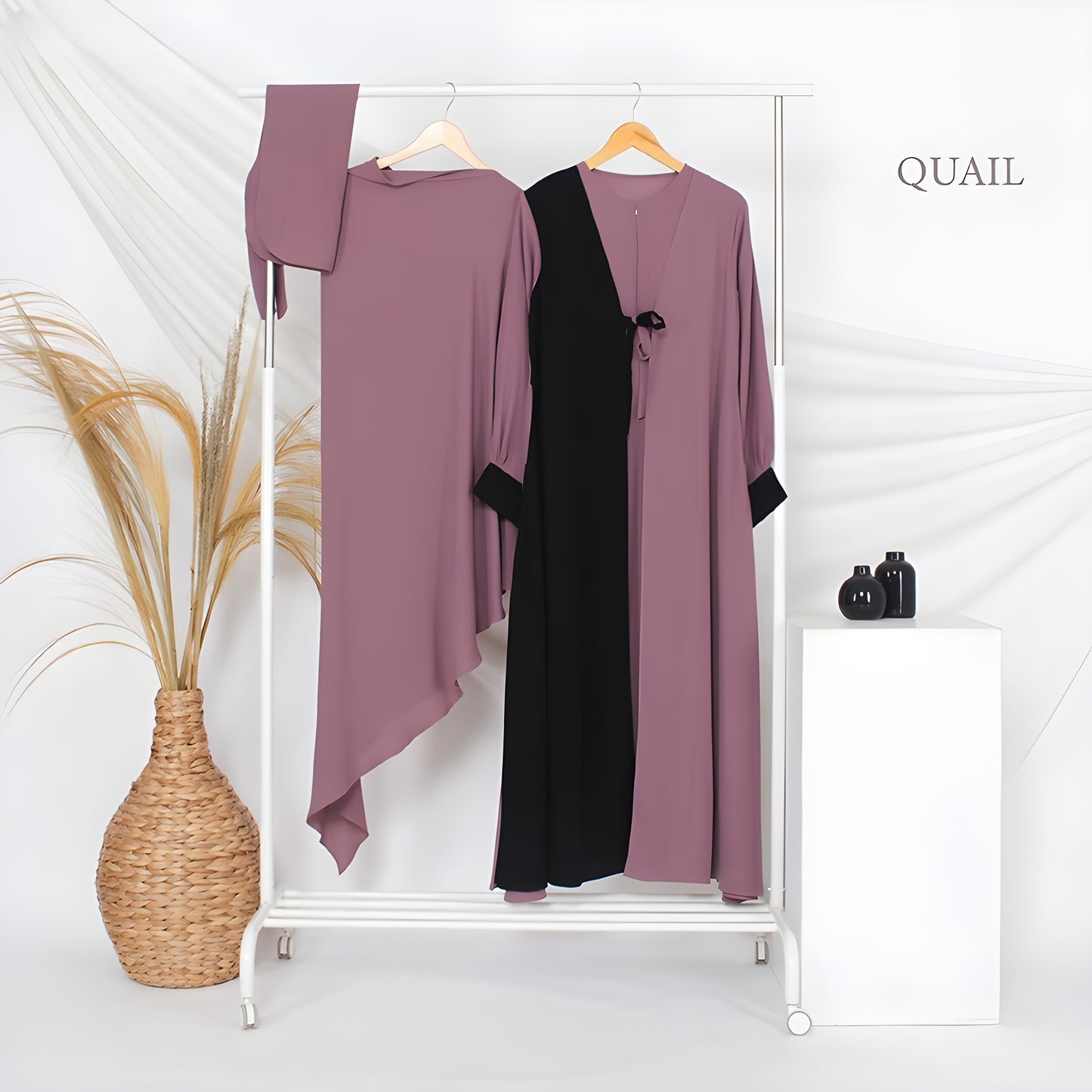 Abaya Hawra Series in Quail mix Formal Jetblack color.