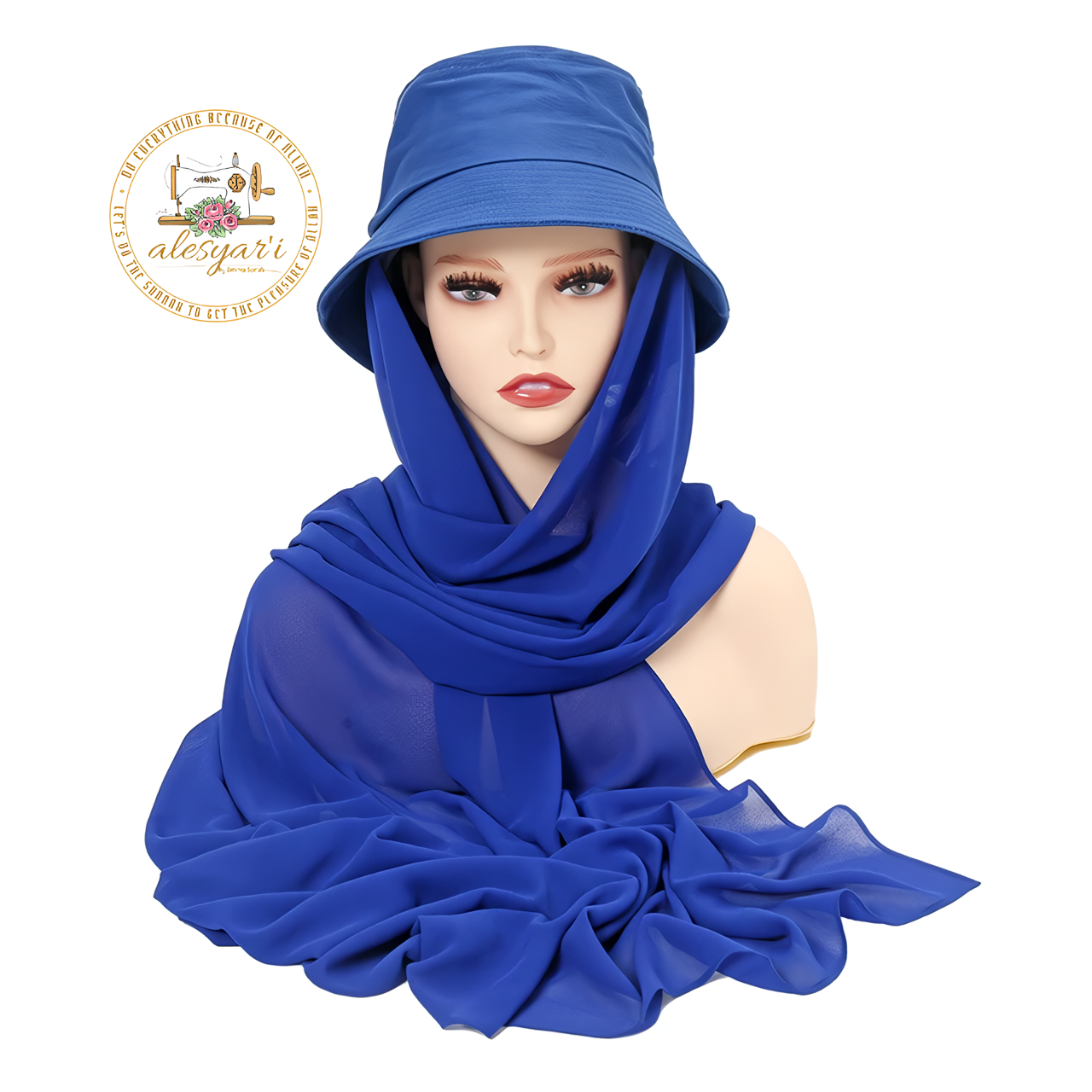 Alesyari Shop I Stylish Muslim Women's  Bucket Hat with Chiffon Hijab Ready-to-Wear Instant Headscarf for Sports and Leisure