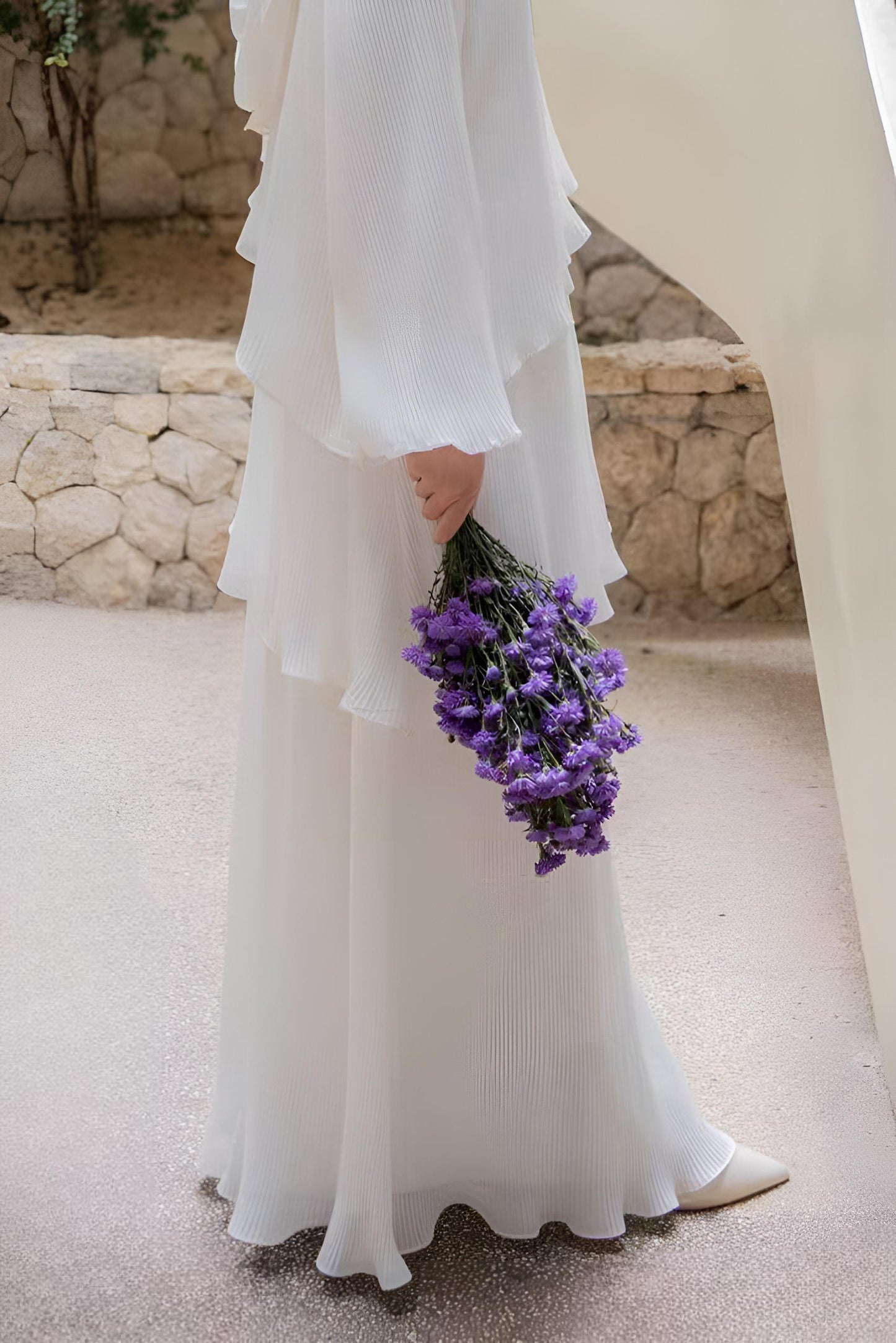 Pleated Layered Abaya with Khimar | Modest Muslim Chiffon Dress for Eid, Ramadan, Umrah, Hajj | Elegant Women Outfit