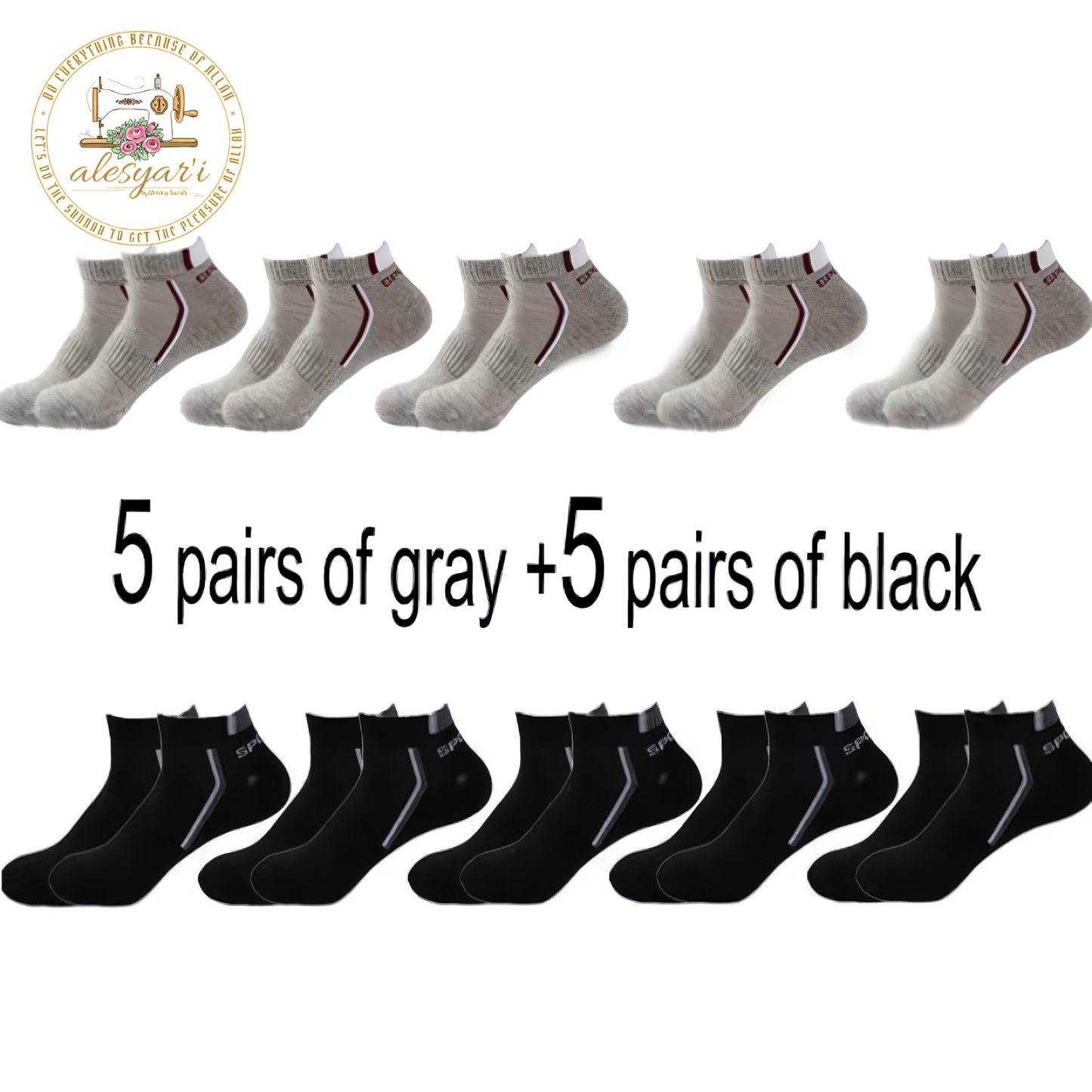 Alesyar'i I 10 Pairs of High-Quality Men's Ankle Socks: Breathable Cotton, Mesh Design, Casual Athletic Style for a Cool and Comfortable Summer