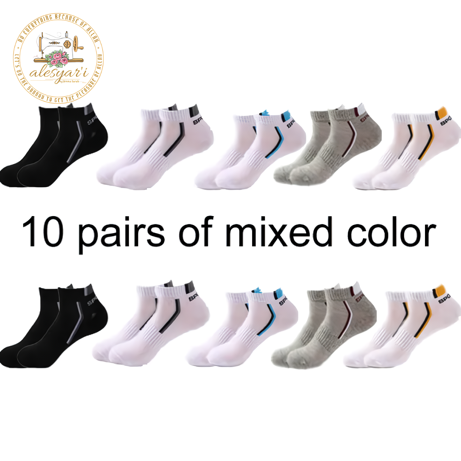 Alesyar'i I 10 Pairs of High-Quality Men's Ankle Socks: Breathable Cotton, Mesh Design, Casual Athletic Style for a Cool and Comfortable Summer