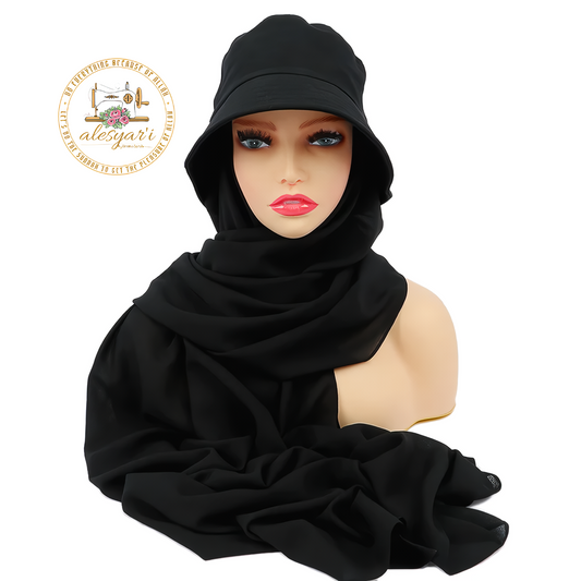 Alesyari Shop I Stylish Muslim Women's  Bucket Hat with Chiffon Hijab Ready-to-Wear Instant Headscarf for Sports and Leisure