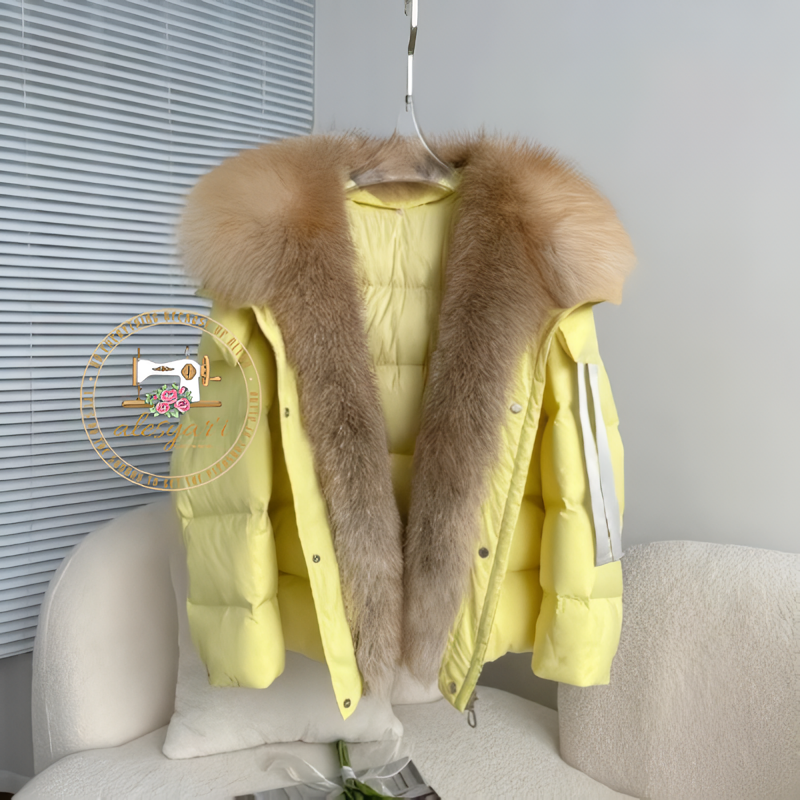 Alesyari Shop I Stylish Winter Jackets for Women with Genuine Fox Fur Collar and Goose Down Filling