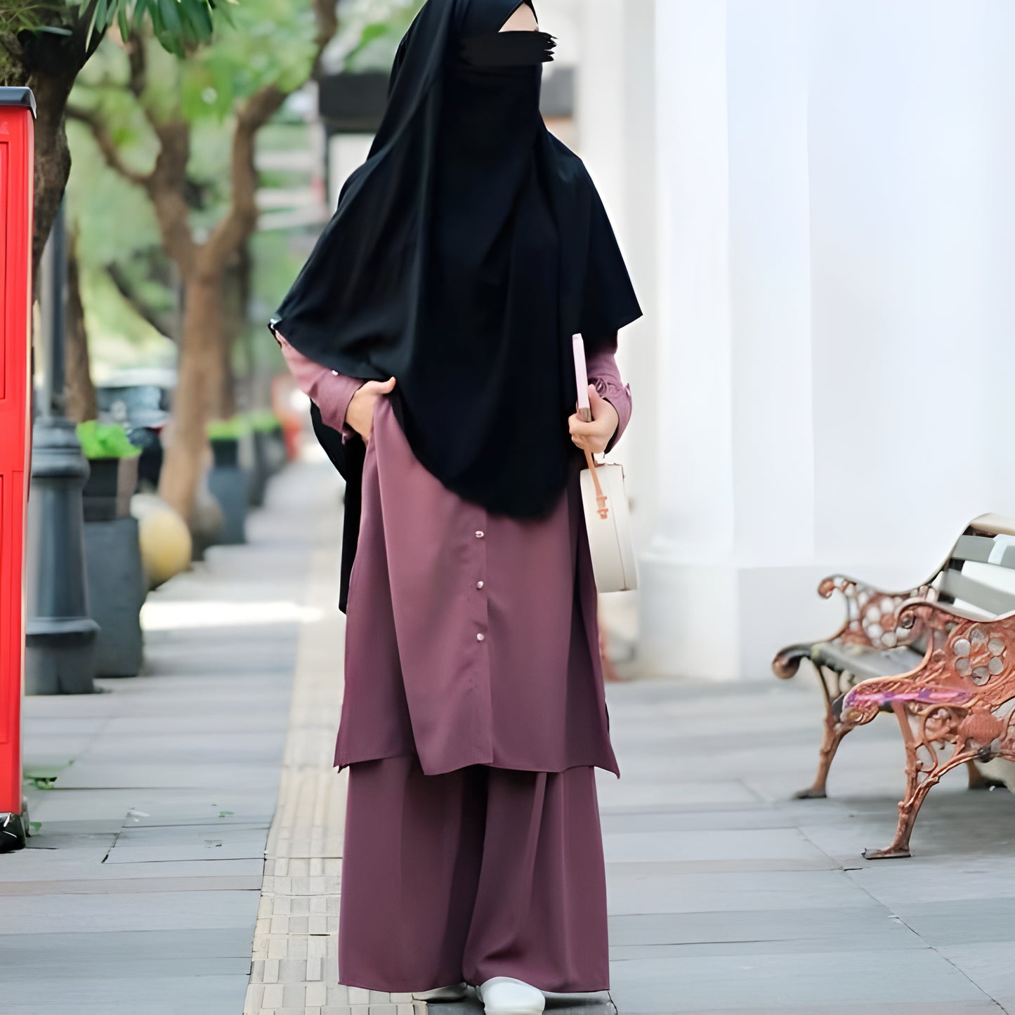 Alesyari Shop I  Plum Wine Sahla Tunic & Fortaleza Abaya with French Khimar I Eid Adha Series