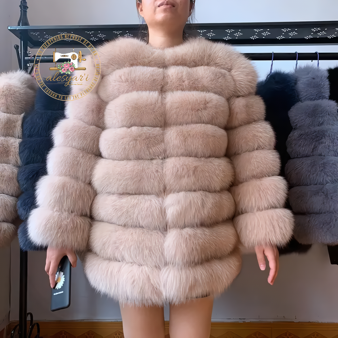 Alesyari Shop I Experience Winter Luxe: Unveiling Our New Fashion Real Natural Fox Fur Long Coat Jacket for Ultimate Warmth and Style