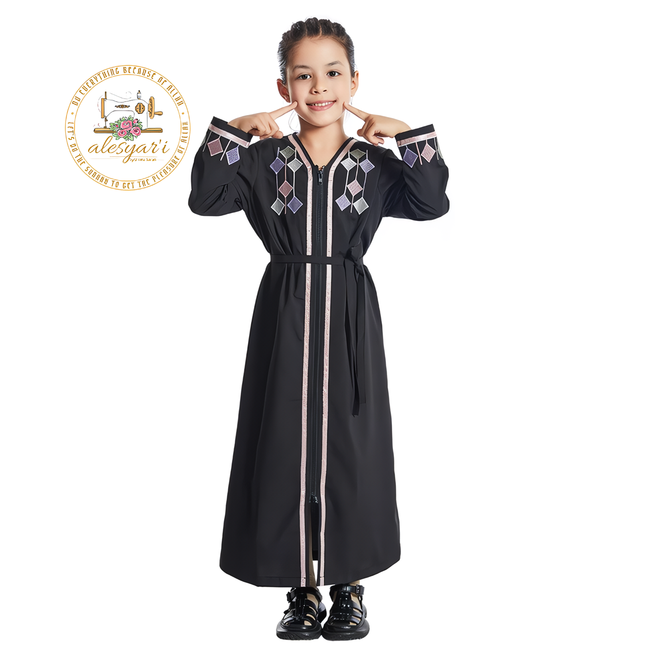 Alesyari Shop I Elegant Long Sleeve Maxi Dress for Young Girls, Ideal for Islamic Prayer and Special Occasions