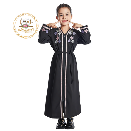 Alesyari Shop I Elegant Long Sleeve Maxi Dress for Young Girls, Ideal for Islamic Prayer and Special Occasions