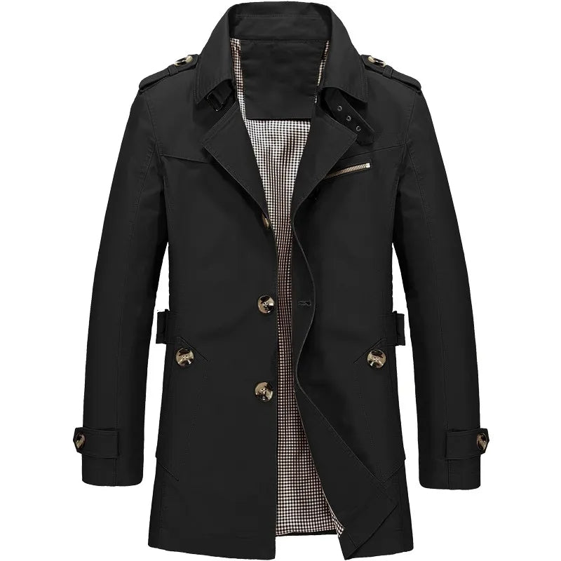 Men's Cotton Business Windbreaker from Alesyari.store: A sleek and sophisticated trench coat for daily style in Spring and Autumn. Slim fit, single-breasted, and adorned with pockets. Crafted from high-quality cotton material for a comfortable and timeless look