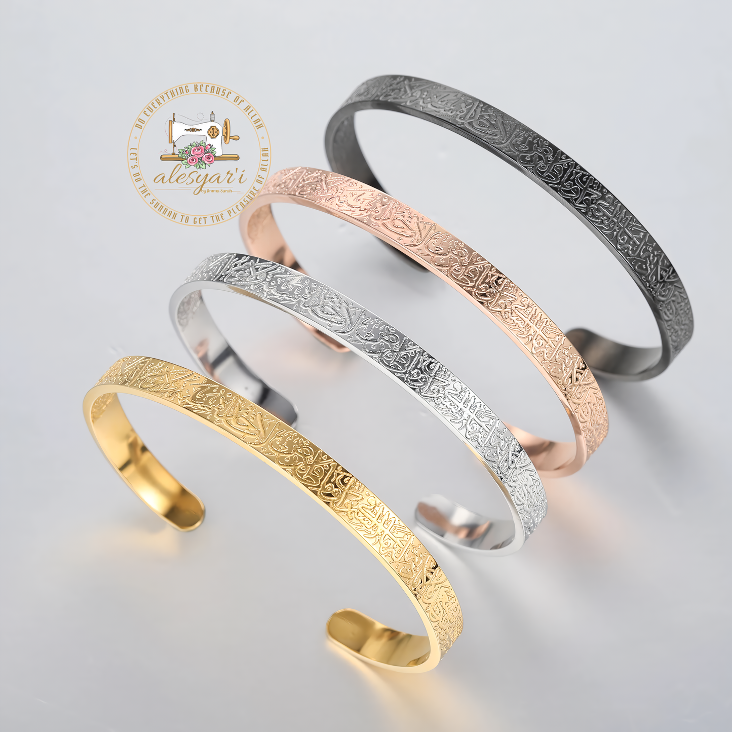 Alesyari Shop I Customized Ayatul Kursi Cuff Bangles: Elegant Gold Stainless Steel Arabic Bracelet, Perfect Jewelry Gift for Women and Men