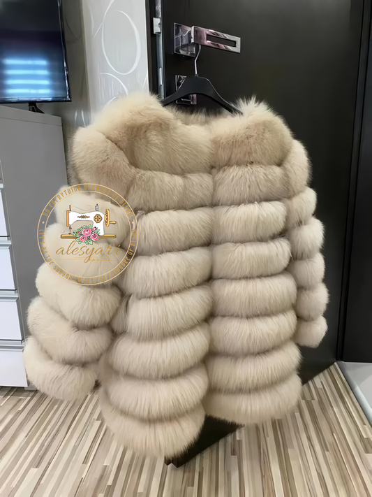 Alesyari Shop I Experience Winter Luxe: Unveiling Our New Fashion Real Natural Fox Fur Long Coat Jacket for Ultimate Warmth and Style