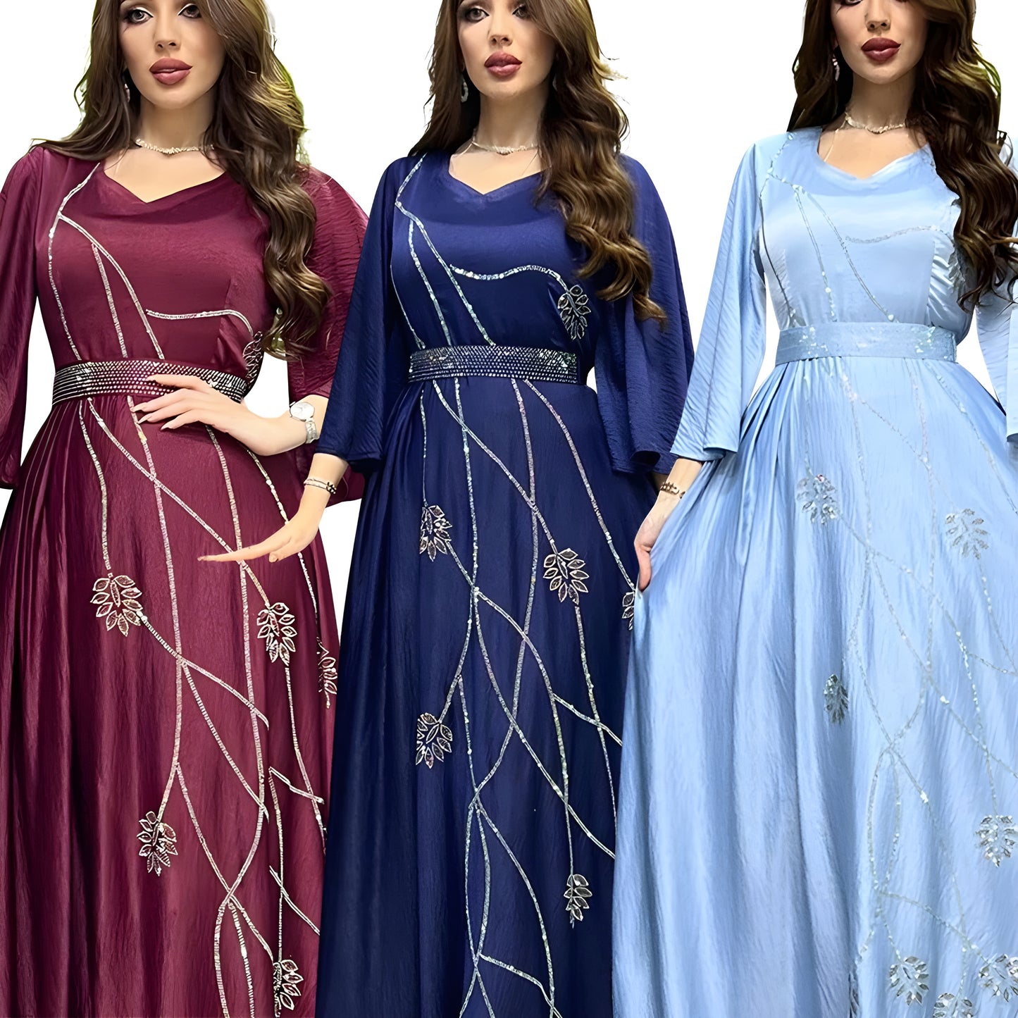 Alesyari Shop I Turkey Muslim Dress Women Abaya Diamond Lace-up Party Dresses Moroccan Kaftan Ensemble Femme Musulmane Jilbab Hijab