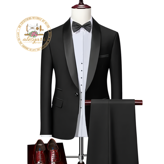 Alesyari Shop I Elevate Your Groom Style with the Perfect 3-Piece Slim Fit Tuxedo Set for Weddings