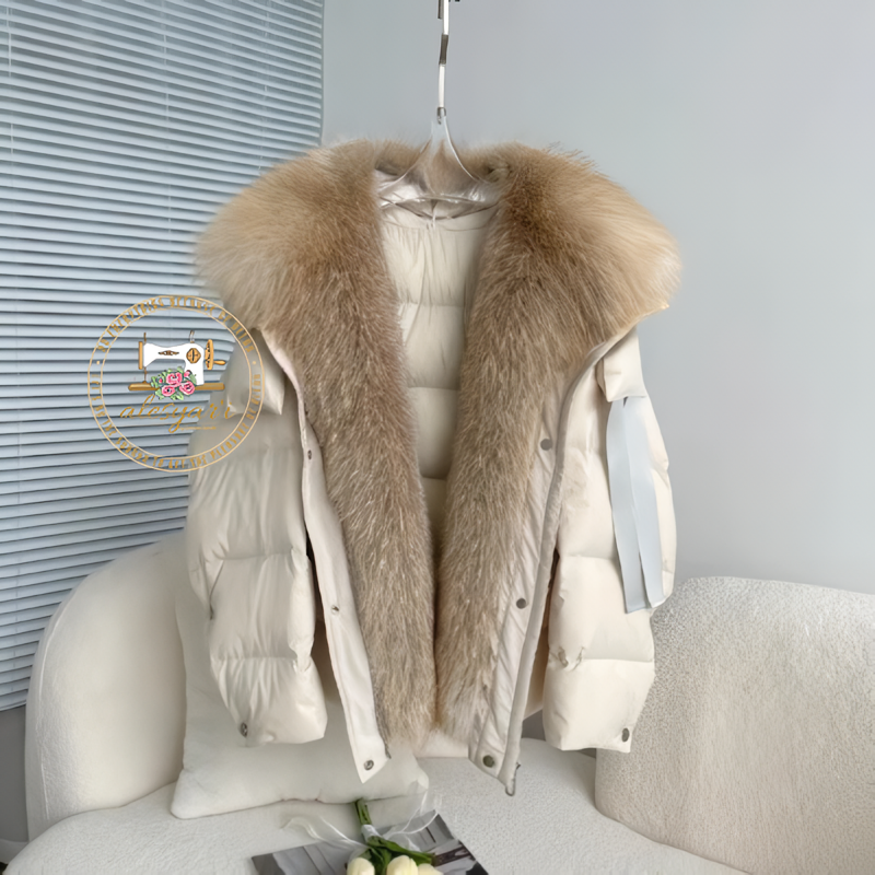 Alesyari Shop I Stylish Winter Jackets for Women with Genuine Fox Fur Collar and Goose Down Filling