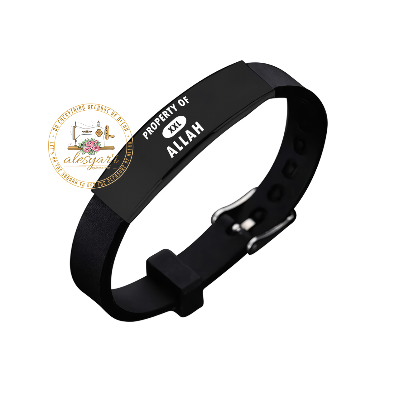 Alesyari Shop I Stylish Adjustable Black Stainless Steel Bracelet: Muslim Allah Shahada Silicone Wristband – Unique Islam Jewelry