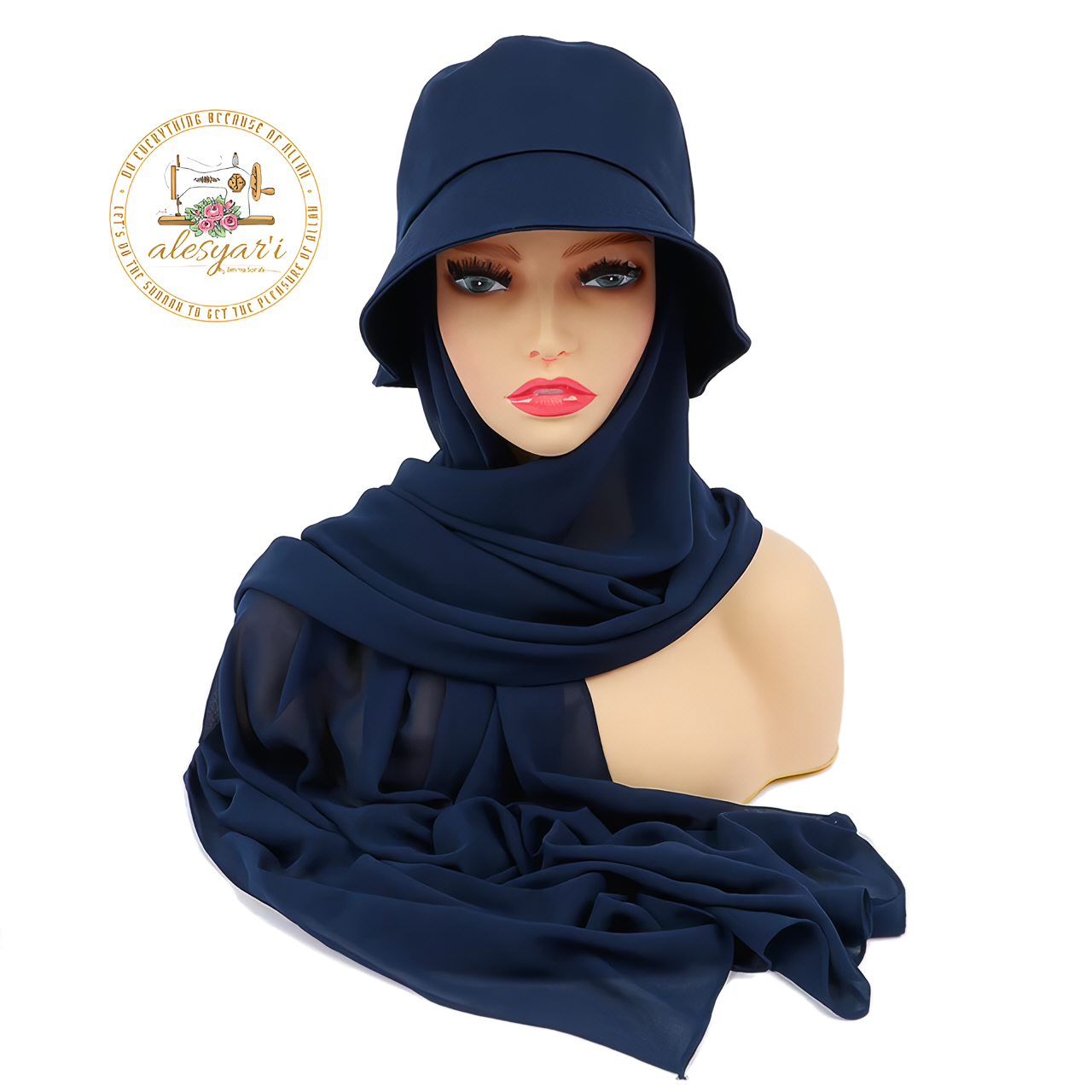 Alesyari Shop I Stylish Muslim Women's  Bucket Hat with Chiffon Hijab Ready-to-Wear Instant Headscarf for Sports and Leisure