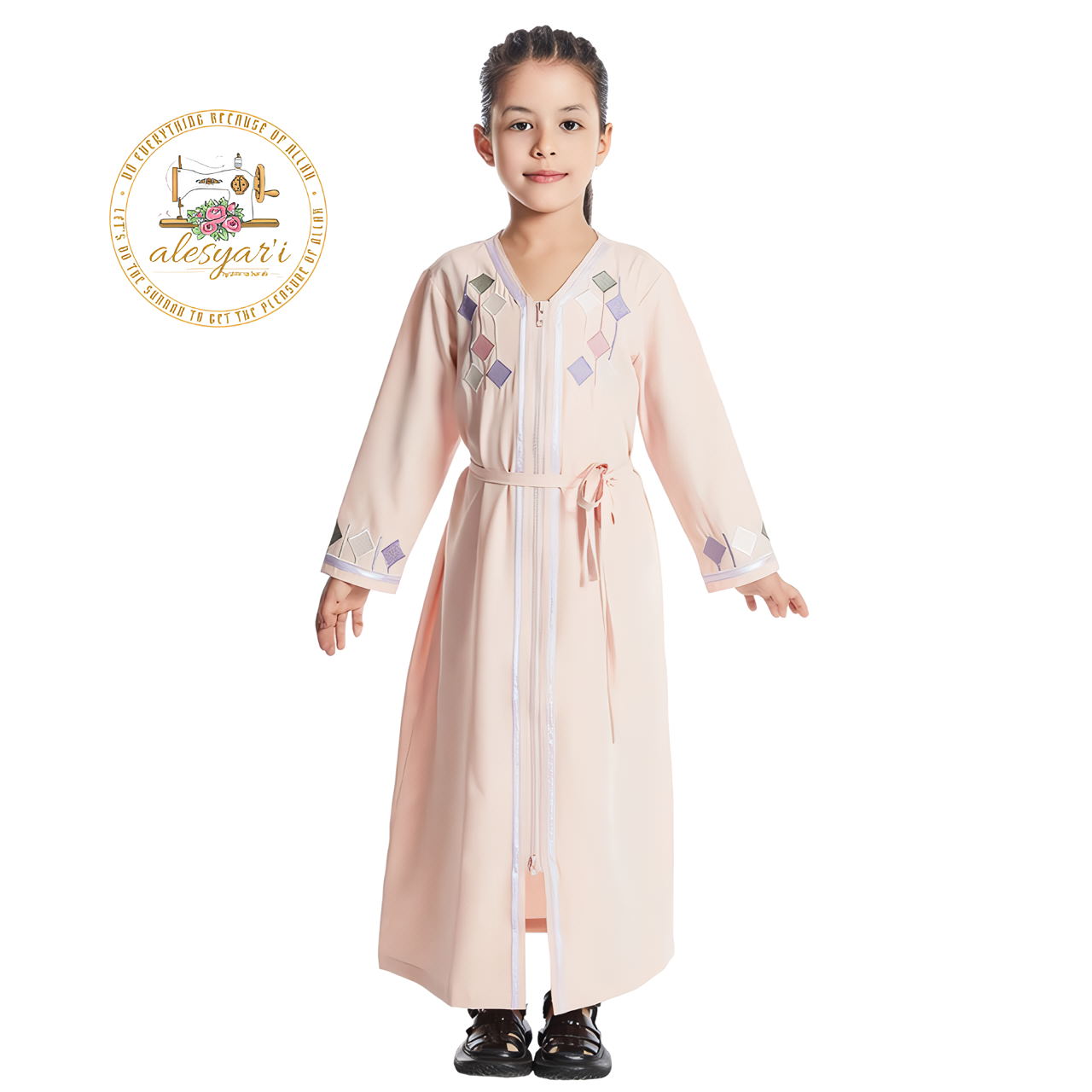 Alesyari Shop I Elegant Long Sleeve Maxi Dress for Young Girls, Ideal for Islamic Prayer and Special Occasions