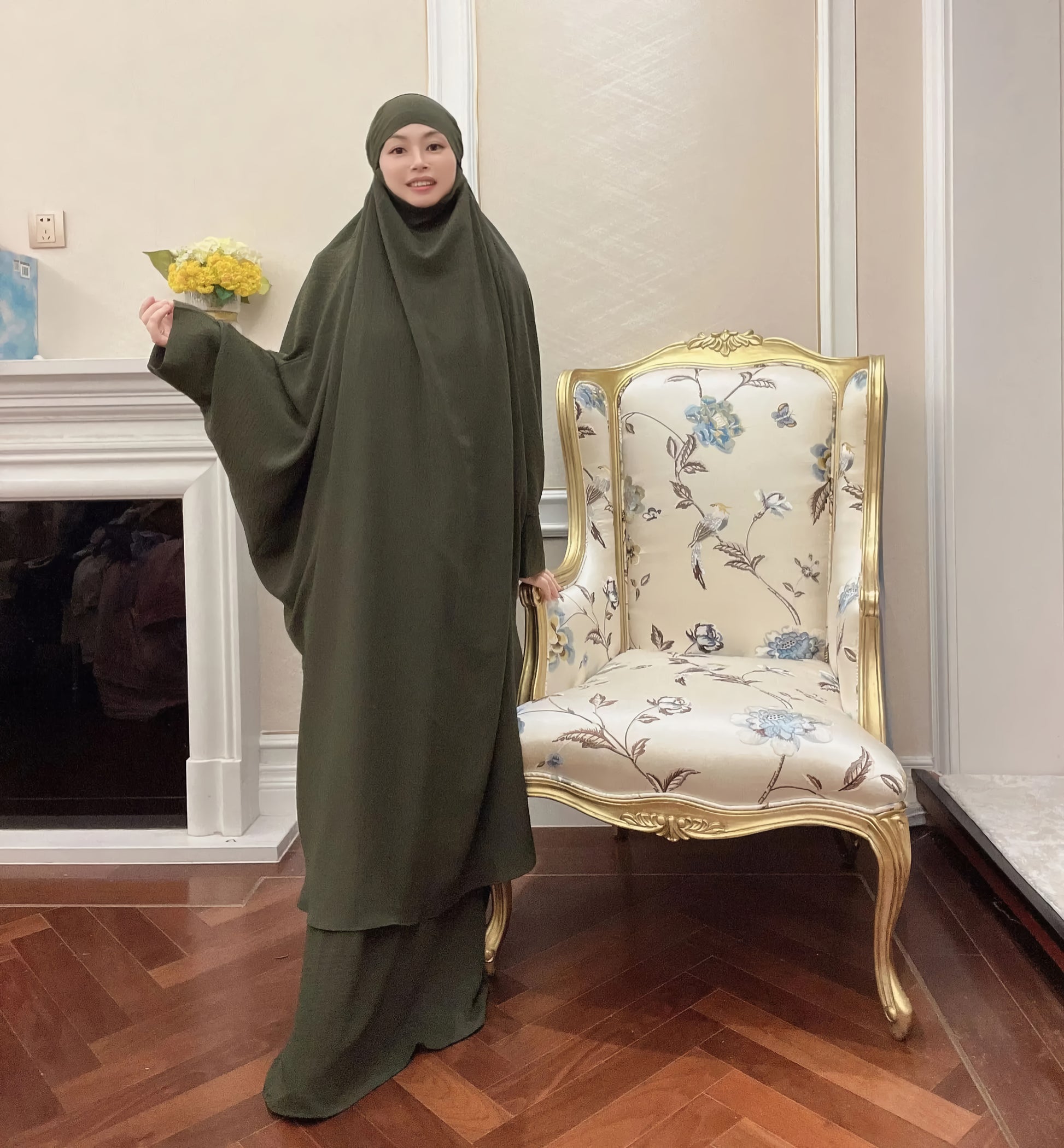 Alesyari Shop I Long Khimar Set: Muslim Abaya, Dubai Saudi Prayer Dress - 2 Pieces