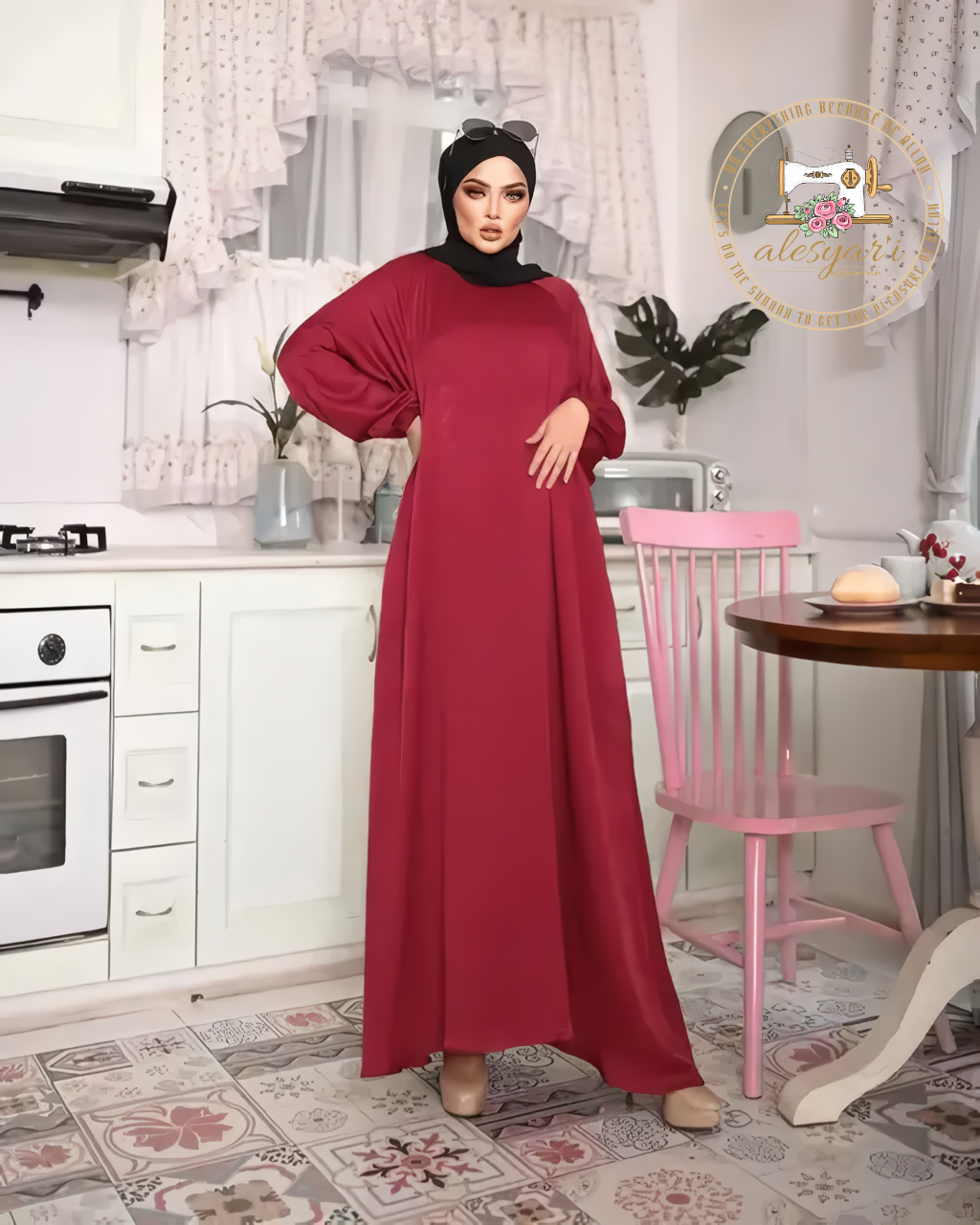 Alesyari Shop I Graceful Modesty Satin Abaya Long Dress - Elegant Formal Wear for Women