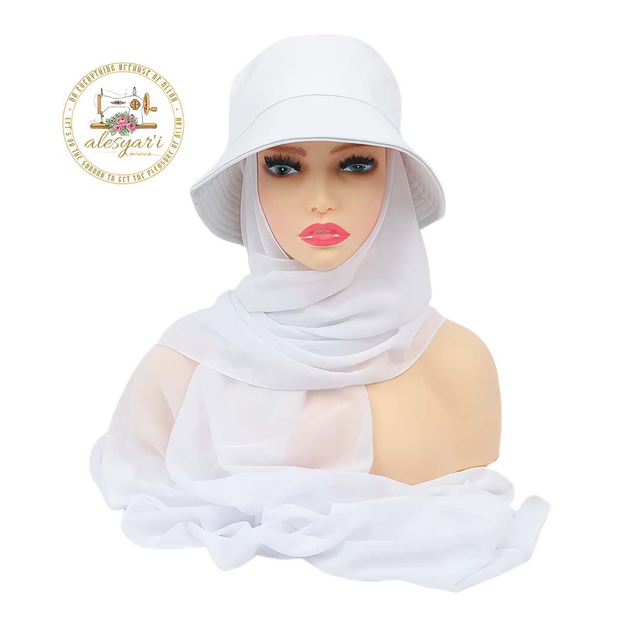 Alesyari Shop I Stylish Muslim Women's  Bucket Hat with Chiffon Hijab Ready-to-Wear Instant Headscarf for Sports and Leisure