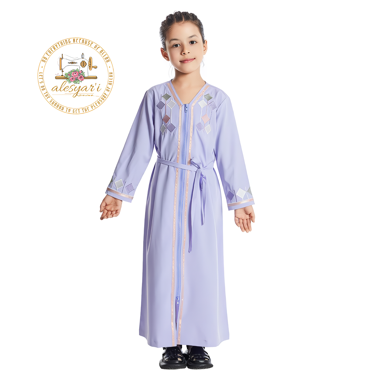 Alesyari Shop I Elegant Long Sleeve Maxi Dress for Young Girls, Ideal for Islamic Prayer and Special Occasions