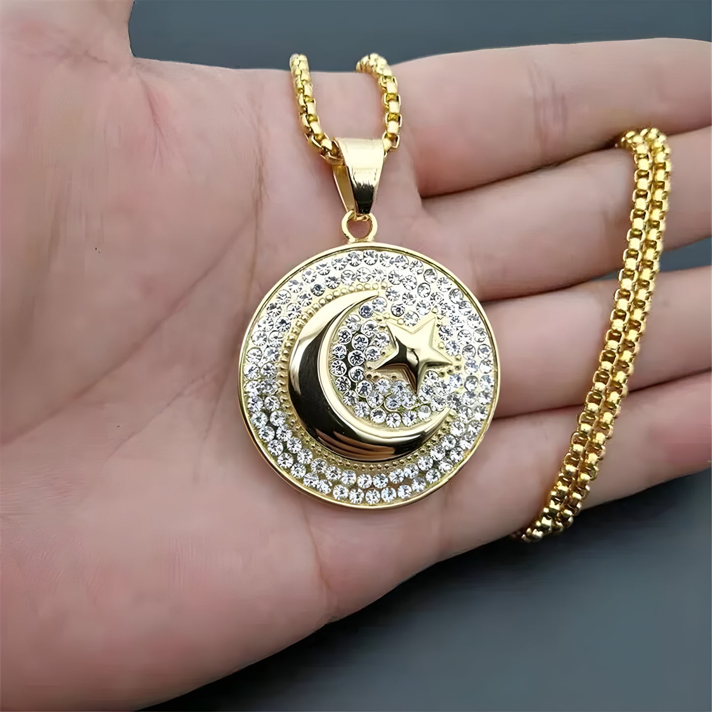 Islamic Stainless Steel Crescent Moon Necklace